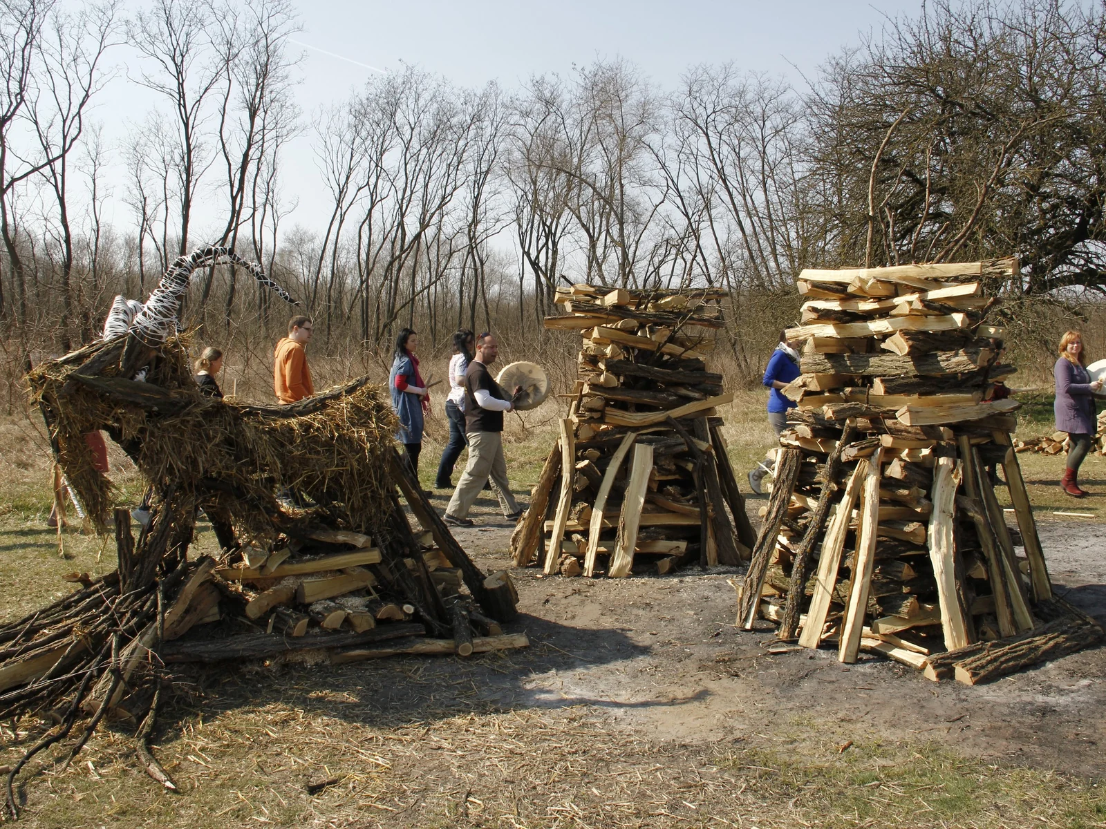A sequence of carefully built fire sculptures prepared for an evening programme